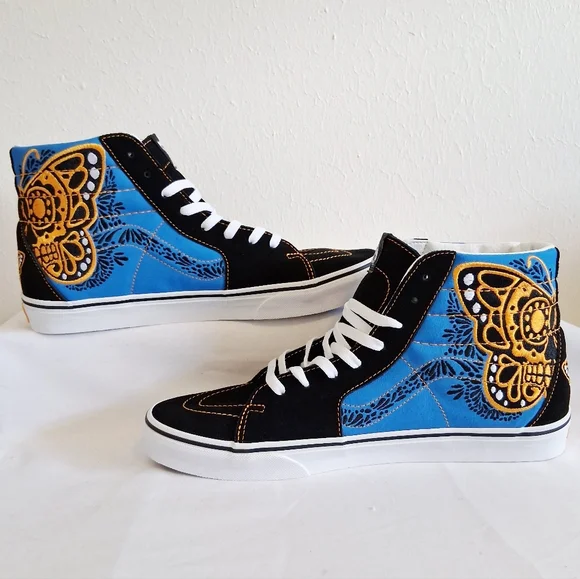 Vans Sk8-Hi Dia De Los Muertos Blue Black Gold Skate - Picture 3 of 11